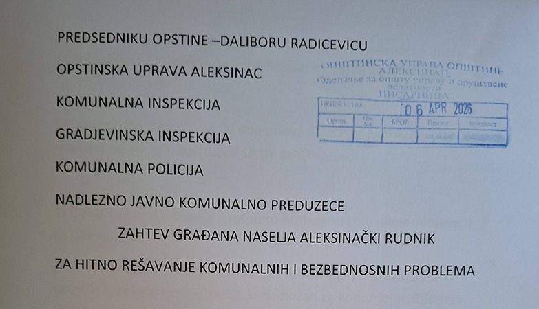 ЗАХТЕВ МЕШТАНА АЛЕКСИНАЧКОГ РУДНИКА ЗА ХИТНО РЕШАВАЊЕ ДУГОГОДИШЊИХ ПРОБЛЕМА